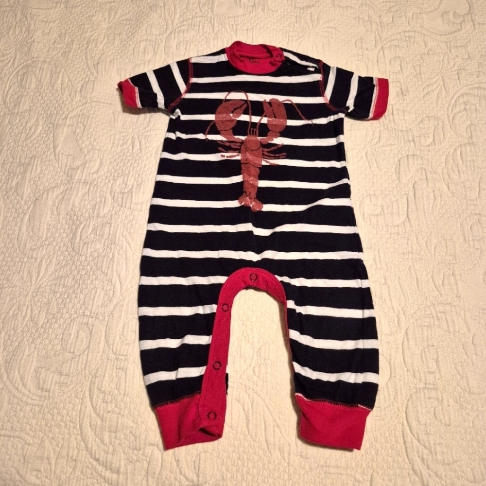 Hatley boys or girls 6-12 months short sleeve lobster romper blue red white VGUC